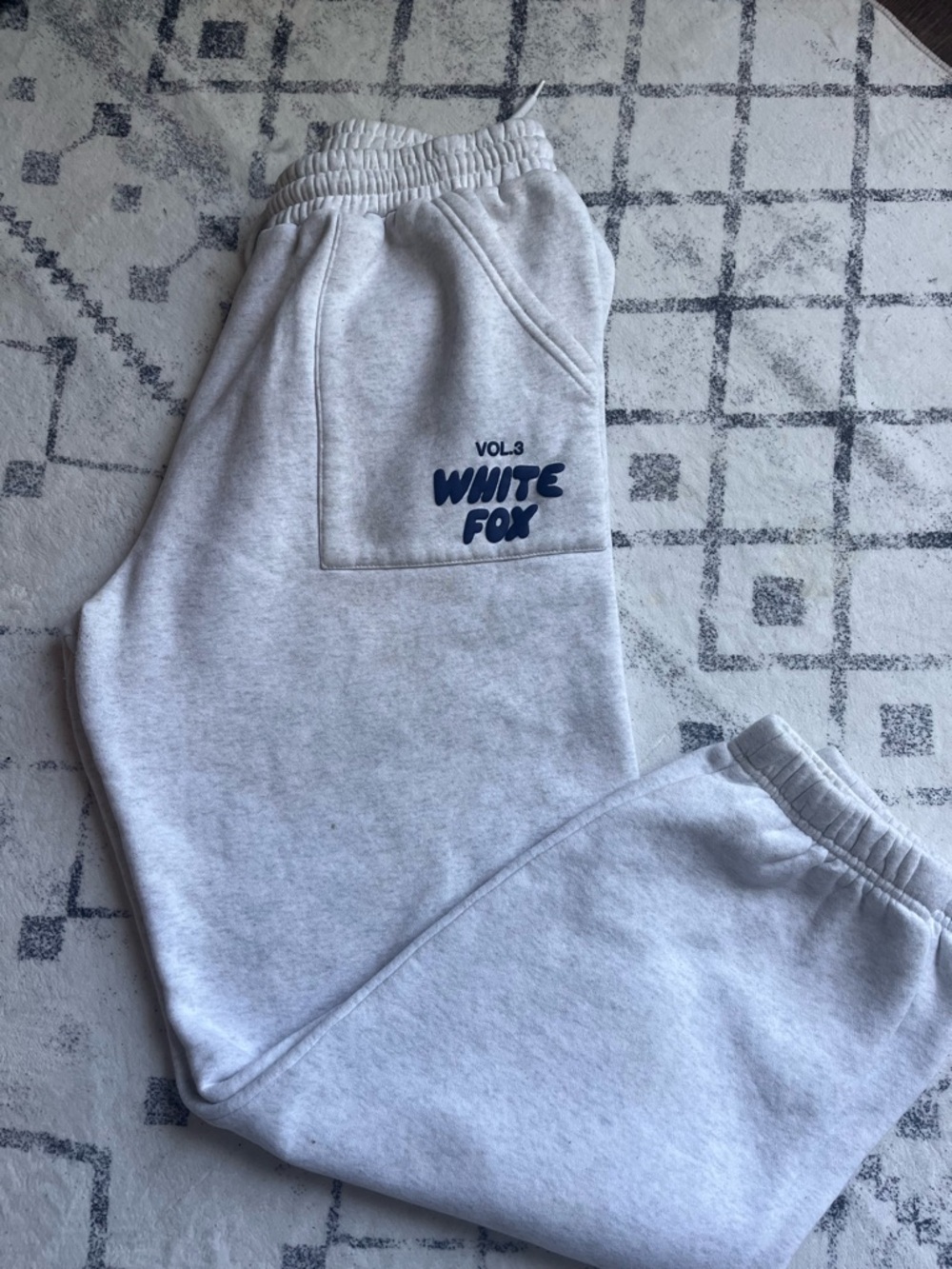 White Fox Boutique Light Gray Joggers with Navy Logo